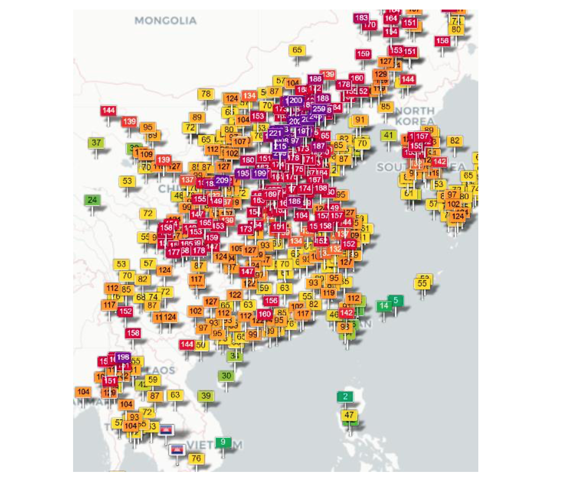 Chinese pollution levels from the World Air Quality Project